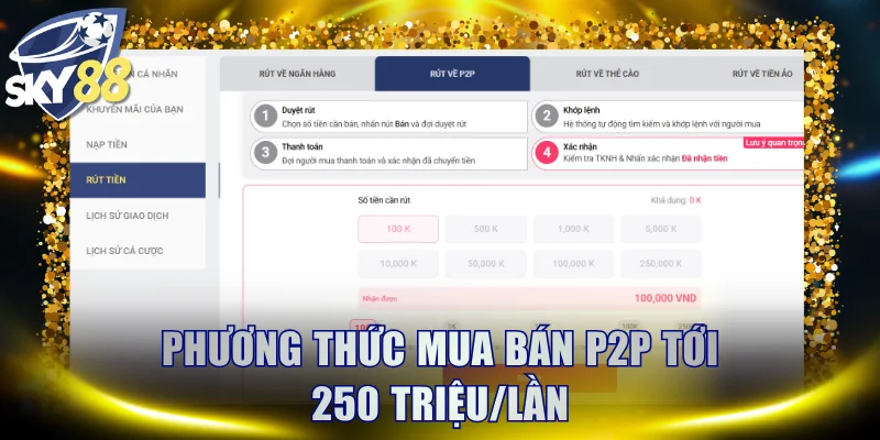 Phương thức mua bán P2P tới 250 triệu/lần